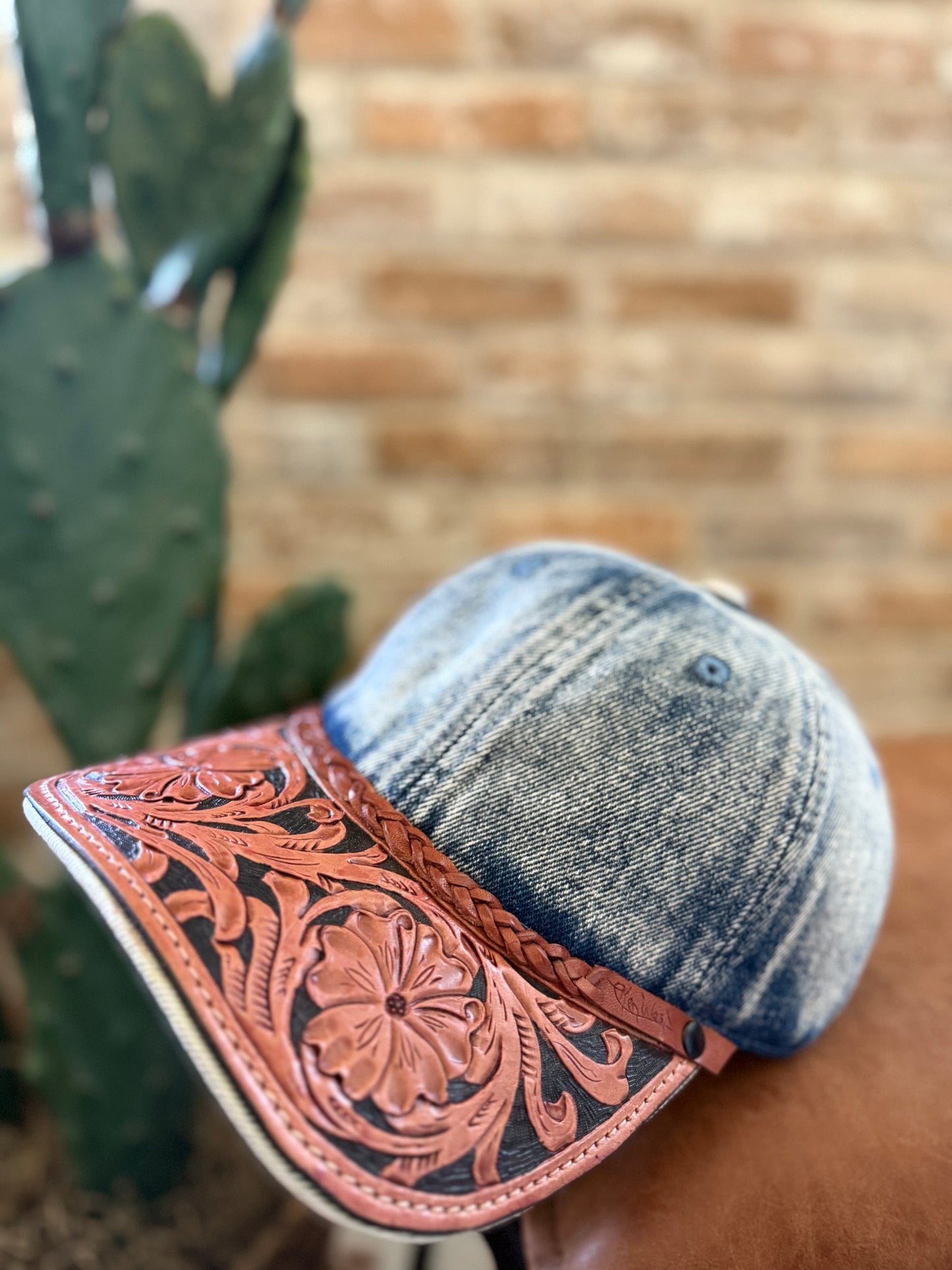 Tooled Denim Baseball Cap