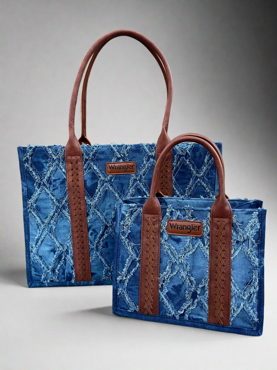 The Denim in Distressed Large Tote Handbag