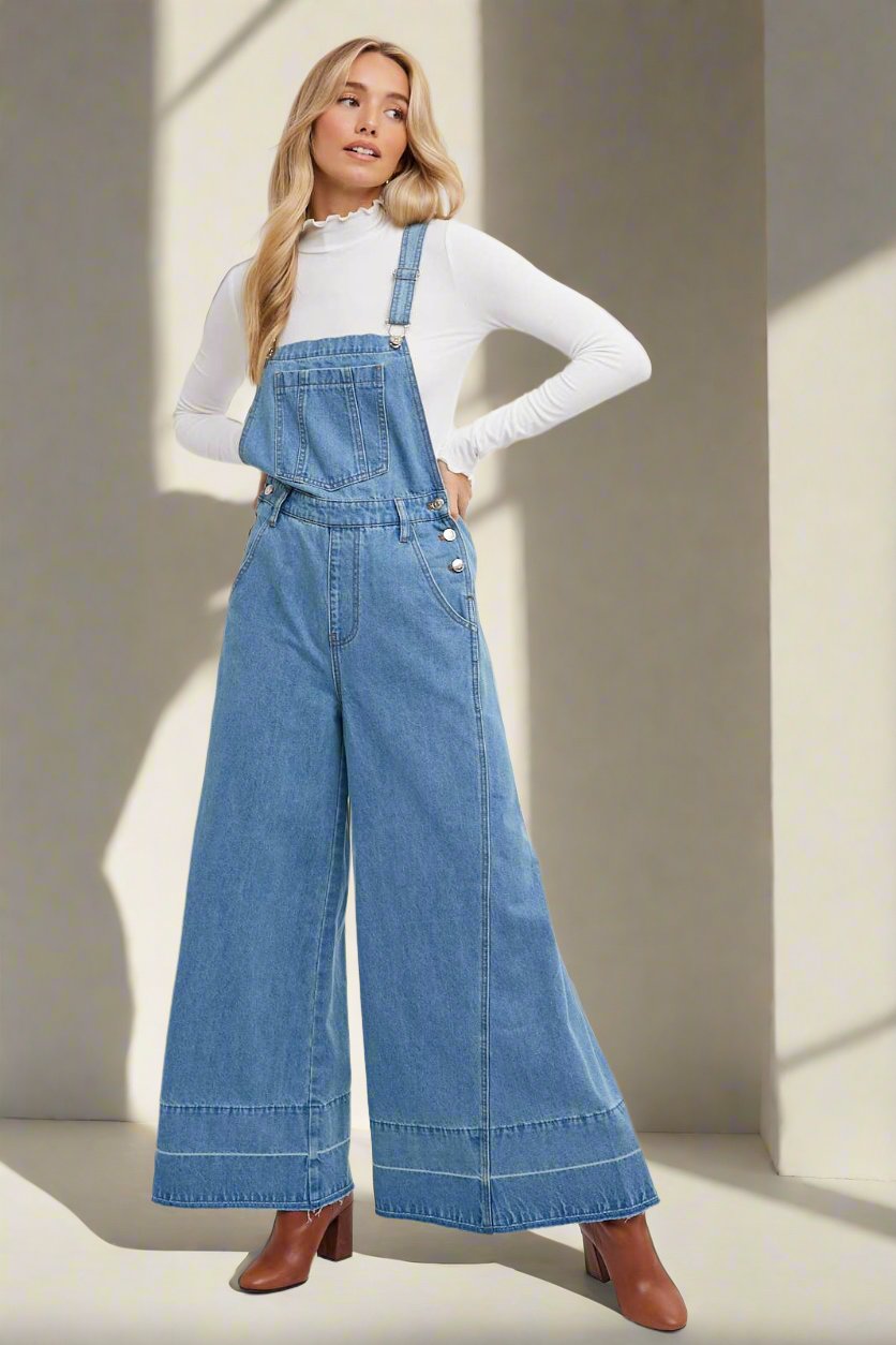 The Lainey Wide Leg Denim Overalls