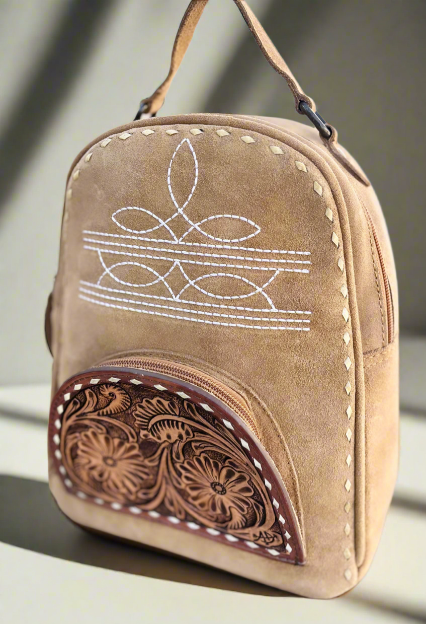 Floral Tooled Boot Stitch Backpack