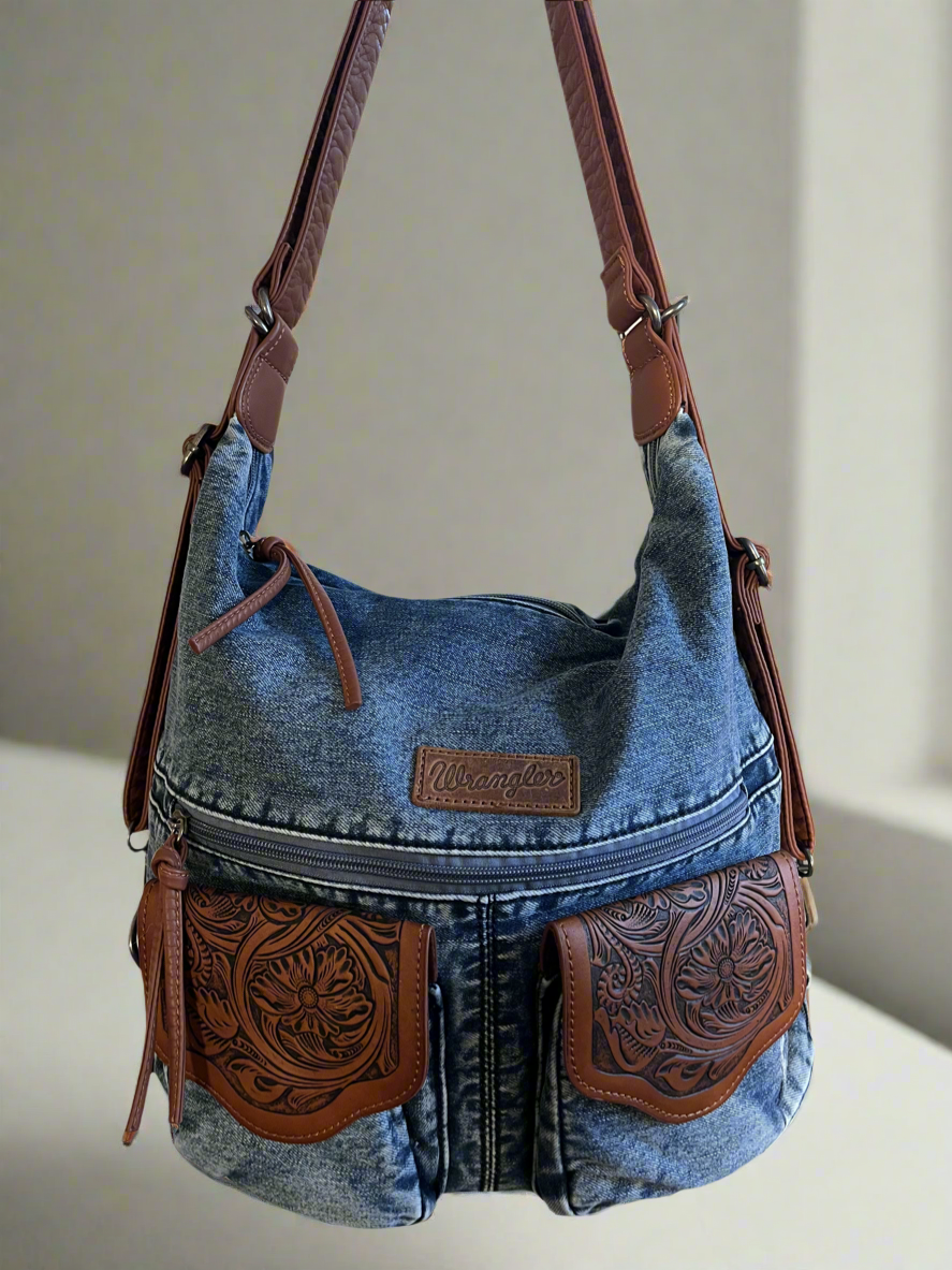 Wrangler Tooled Denim Crossbody Handbag