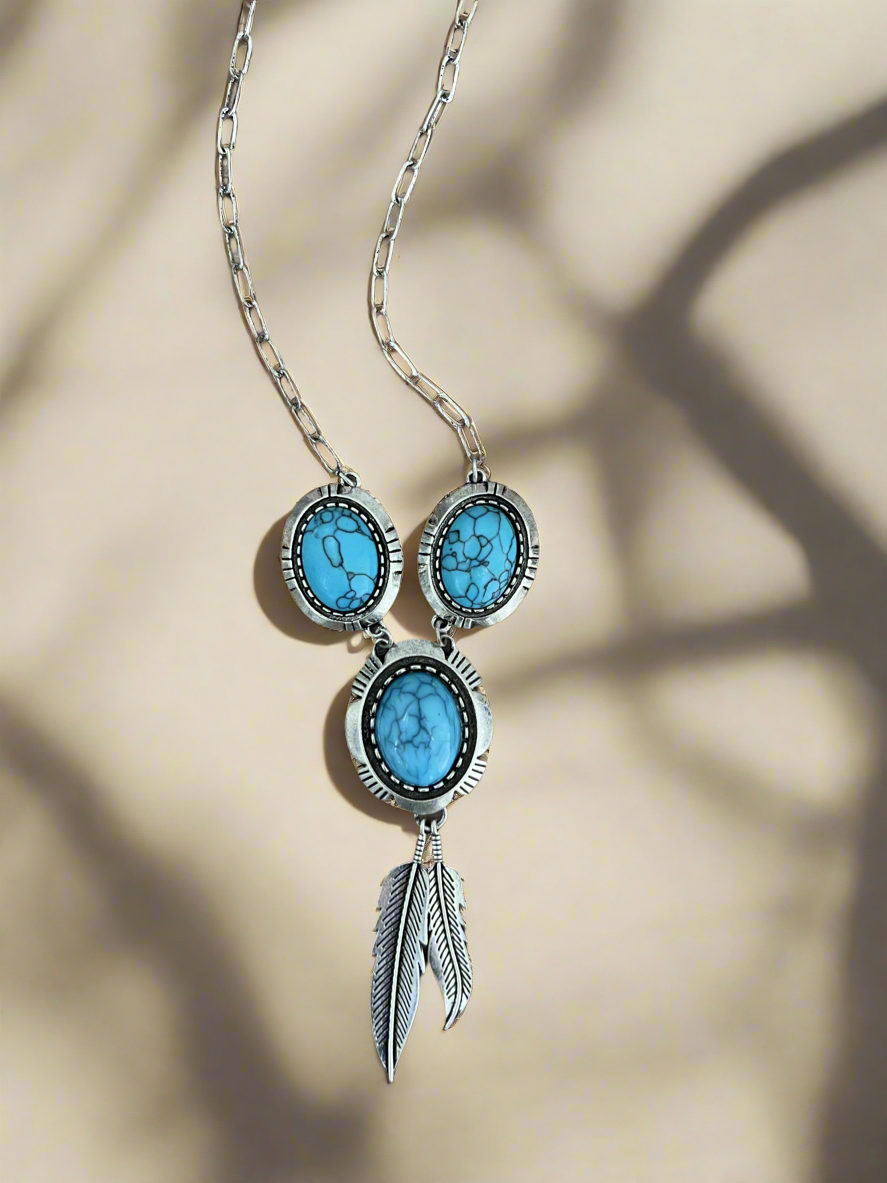 Blue Stone Feathered Necklace