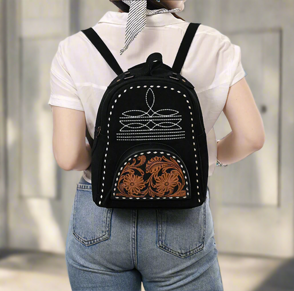 Floral Tooled Boot Stitch Backpack