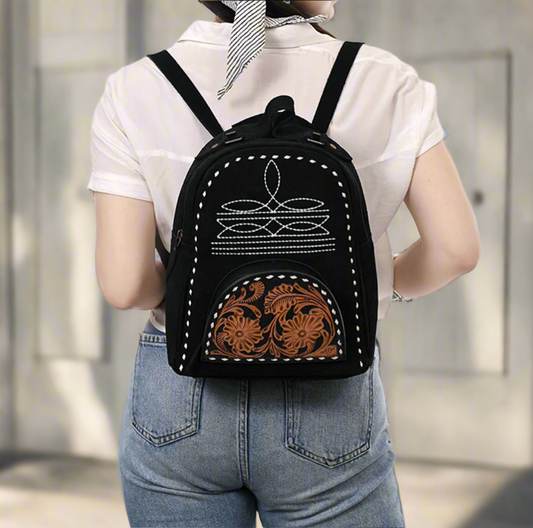 Floral Tooled Boot Stitch Backpack