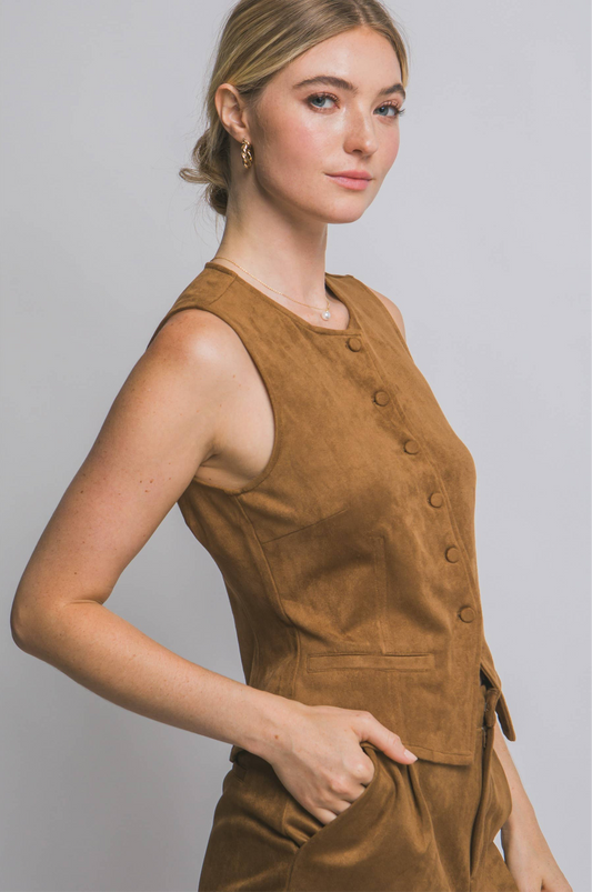 Saddle  Button Up Vest Top