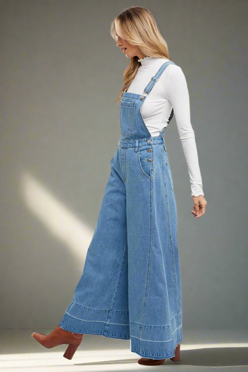 The Lainey Wide Leg Denim Overalls