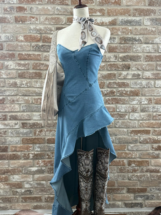 Coqueta Denim Ruffled Dress
