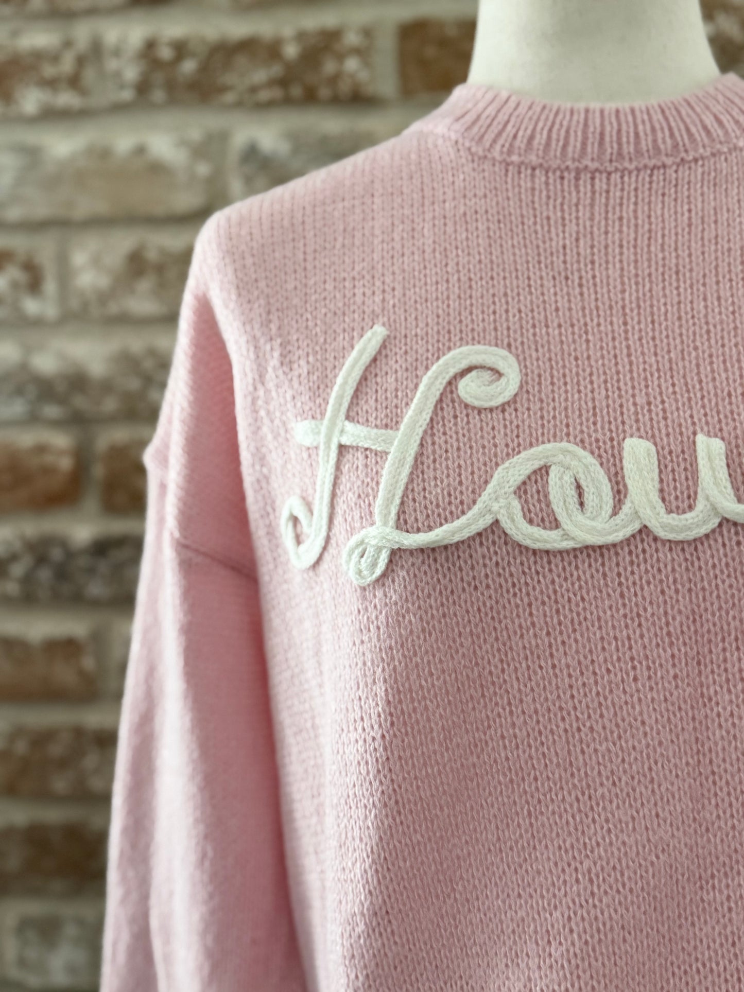 "HOWDY" Puff Embroidered Knit Sweater