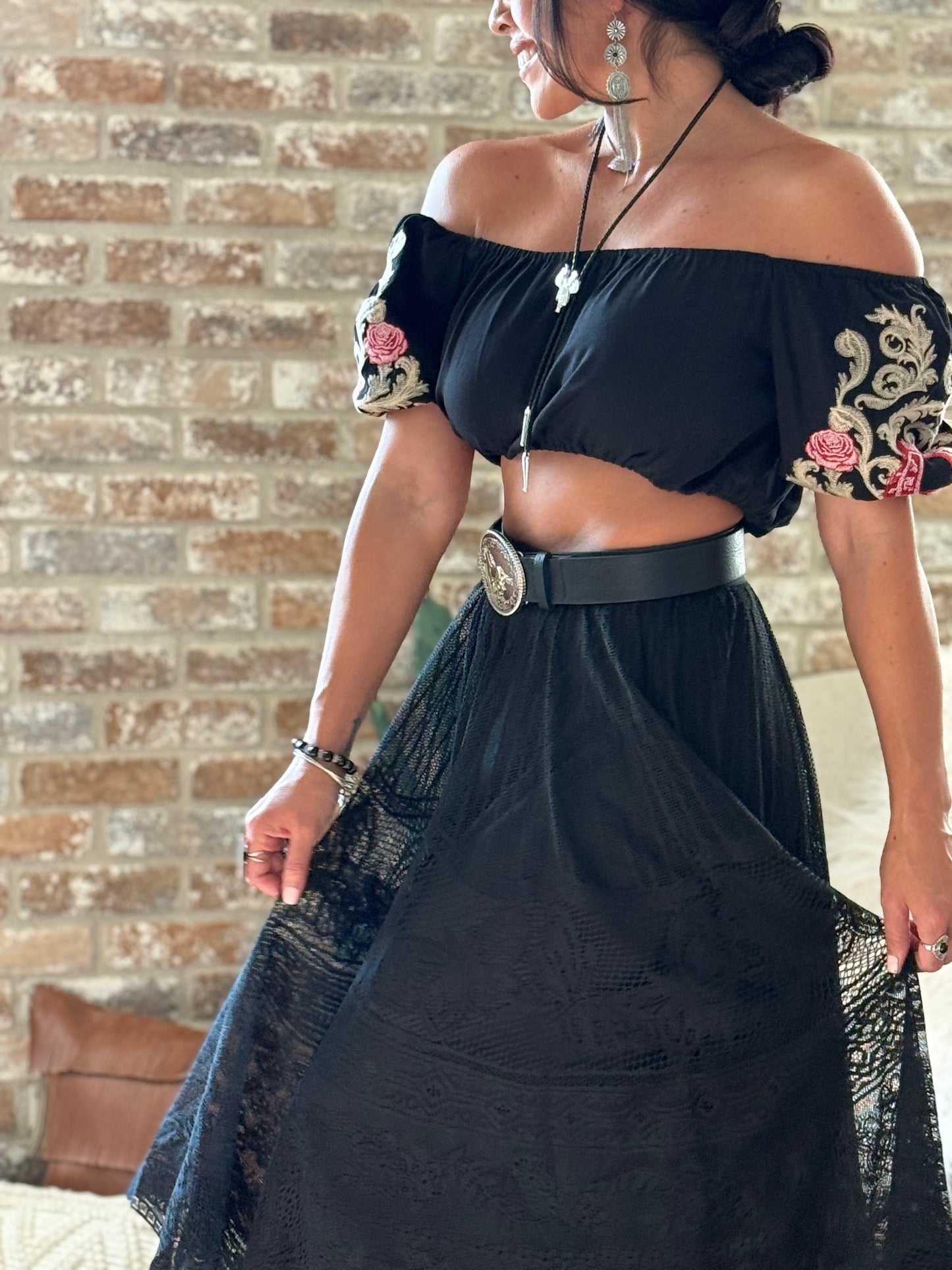 La Buena Suerte Boot Stitch Embroidered Crop Top