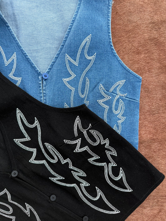 ARACELI DENIM EMBROIDERY  VEST