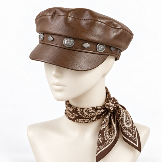 Vegan Leather Concho Newsboy Cabbie Hat