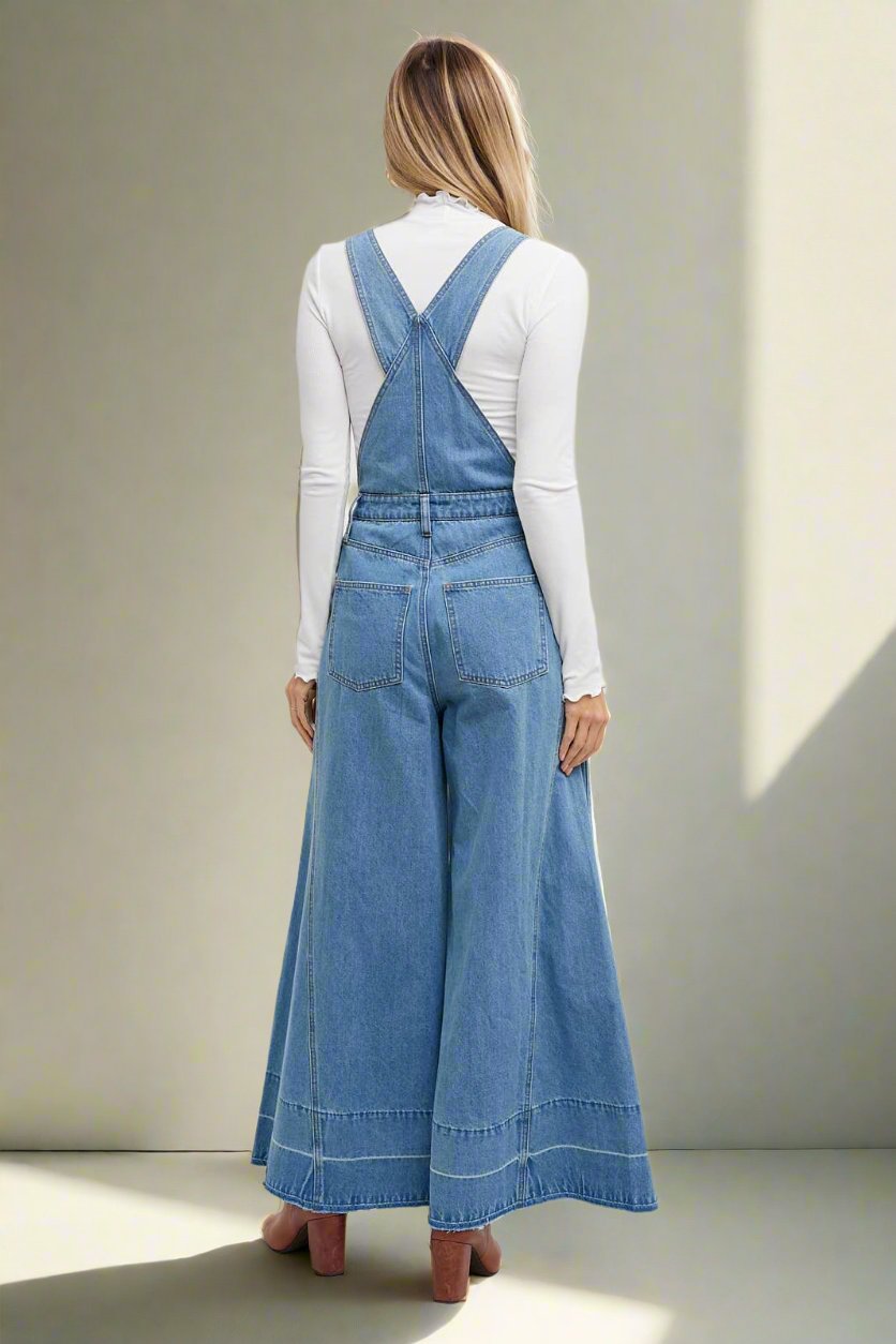 The Lainey Wide Leg Denim Overalls