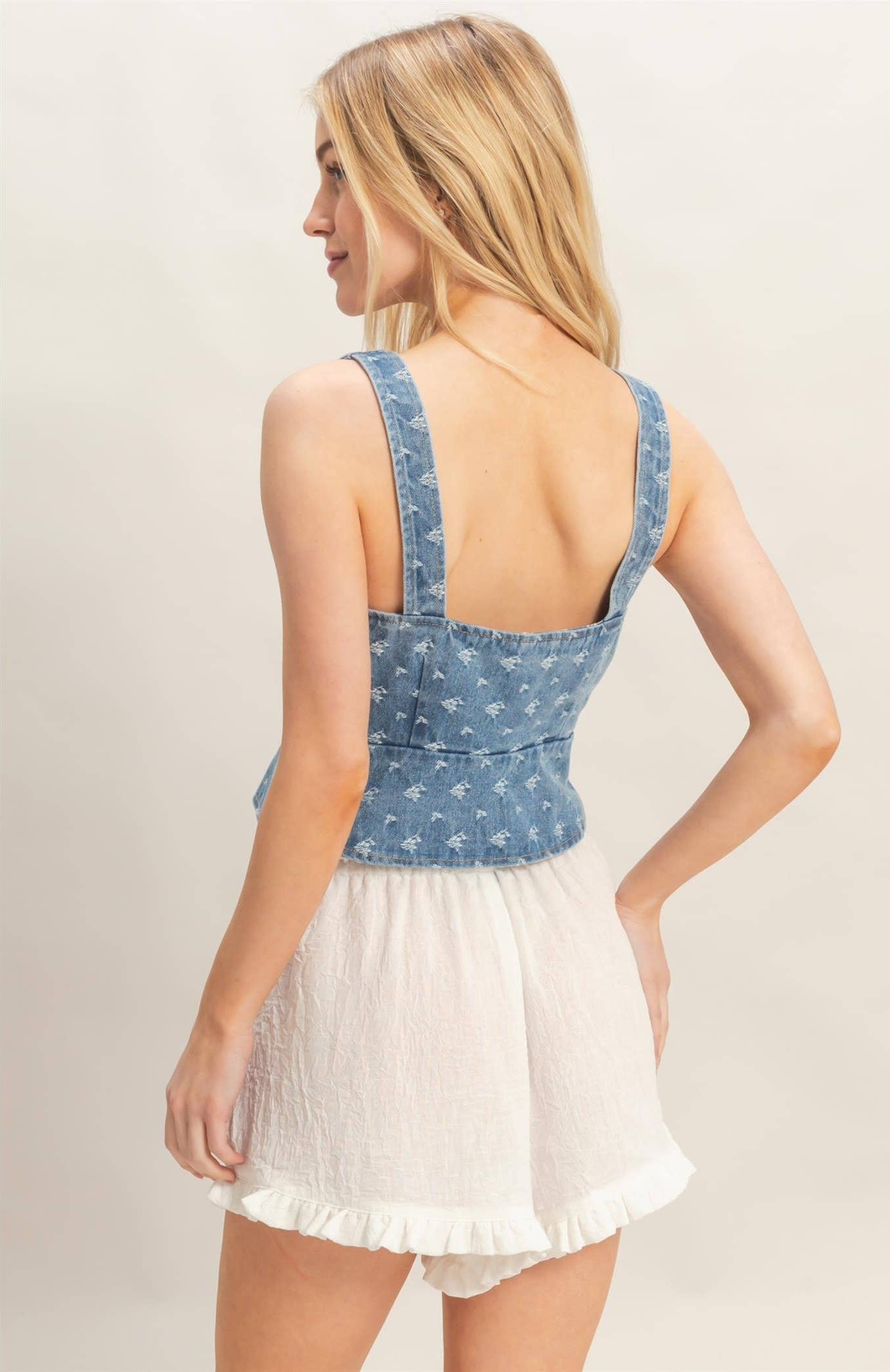 Lace-Up Denim Bustier Top